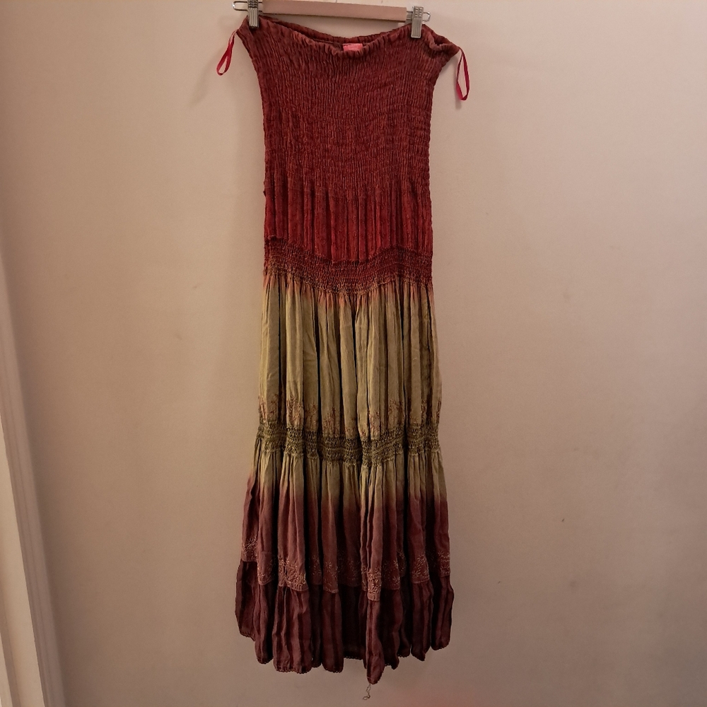 Vtg Y2K Fashion Terminal Convertible Maxi Skirt Strapless Dress Ombre Boho